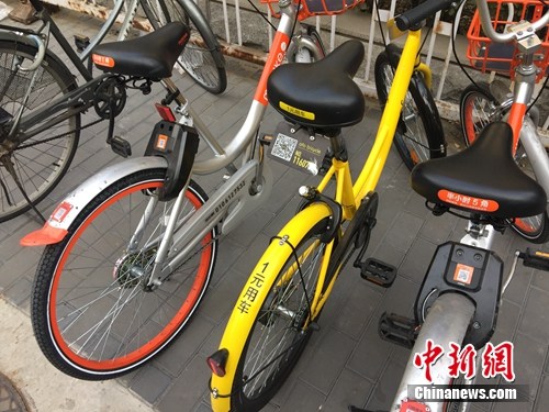 資料圖。某輛共享單車(chē)號(hào)碼被損。<a target='_blank' _fcksavedurl='http://www.chinanews.com/' ></table>中新網(wǎng)</a> 吳濤 攝