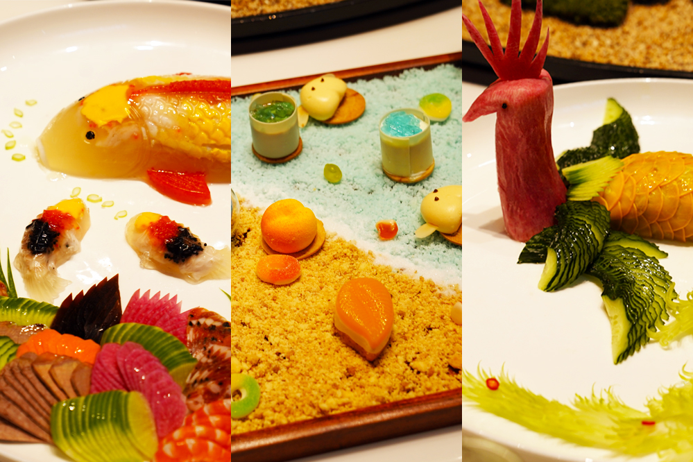 大觀樓長聯(lián)宴。從左至右依次為翠羽丹霞、四圍香稻、西翥靈儀。供圖